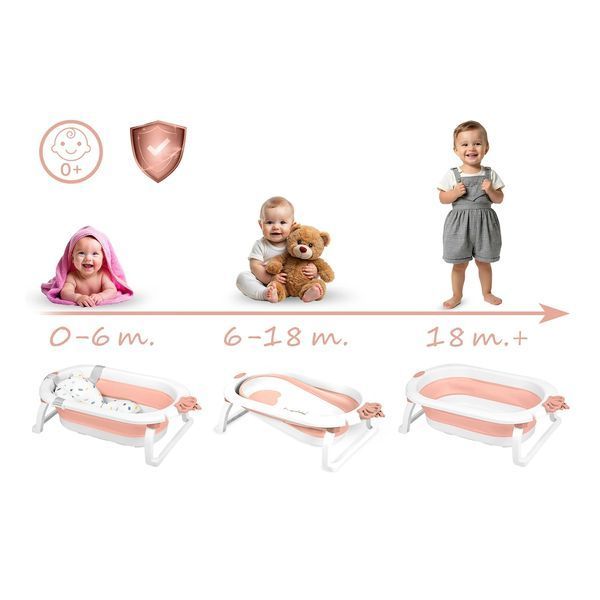 Складна ванночка для дітей, немовлят з вкладишем Ricokids RK-286 біло-рожева (728601) jan_p7909 фото