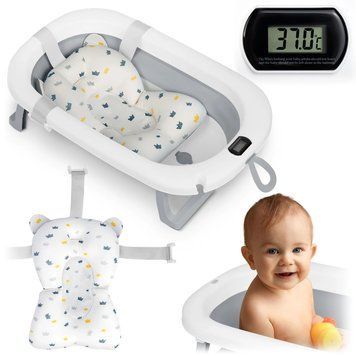 Складная ванночка для детей, младенцев с термометром и вставкой Ricokids RK-287 бело-серая (728702) jan_p7908 фото