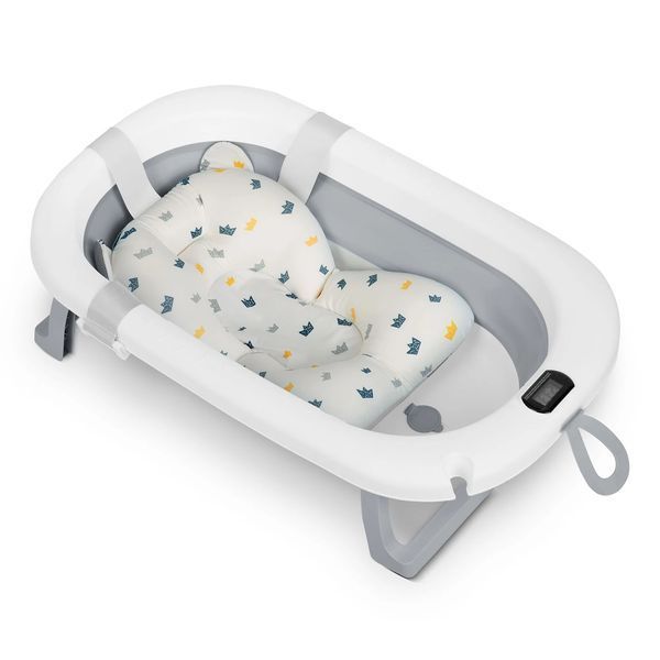 Складна ванночка для дітей, немовлят з термометром і вставкою Ricokids RK-287 біло-сіра (728702) jan_p7908 фото