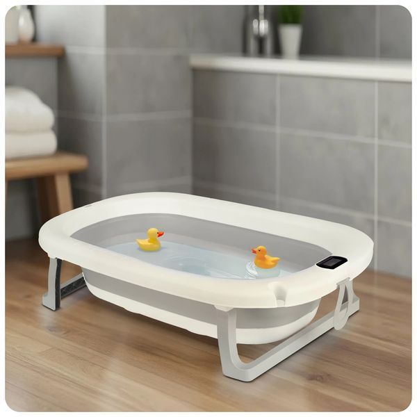 Складна ванночка для дітей, немовлят з термометром і вставкою Ricokids RK-287 біло-сіра (728702) jan_p7908 фото