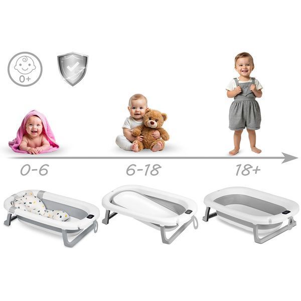 Складна ванночка для дітей, немовлят з термометром і вставкою Ricokids RK-287 біло-сіра (728702) jan_p7908 фото