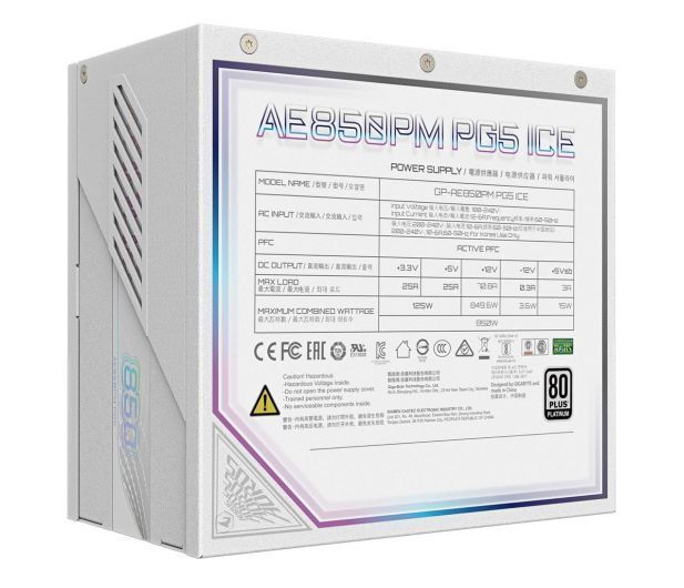 Блок живлення Gigabyte Aorus Elite P 850W 80 Plus Platinum ATX 3.1 (GP-AE850PM PG5 ICE) xk_1294252 фото