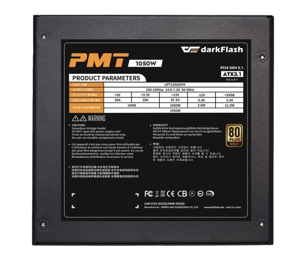Блок живлення DarkFlash PMT1050 1050W 80 Plus Gold (PMT1050 Black) xk_1479032 фото