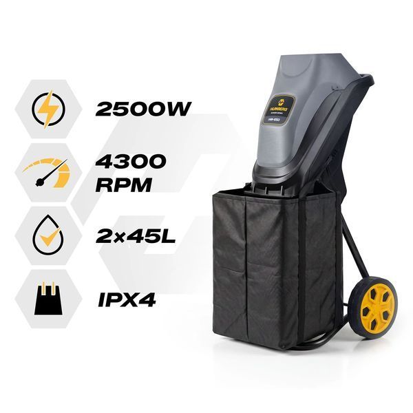 Електричний подрібнювач гілок 2500 W + 2x мішок 45л Humberg HM-650 (565000) jan_p8273 фото