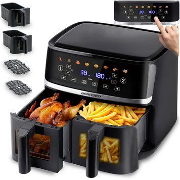 Велика безмасляна фритюрниця 10,2 л Air fryer XL двокамерна Berdsen 1700W BD-657 чорна (365700) jan_p7854 фото