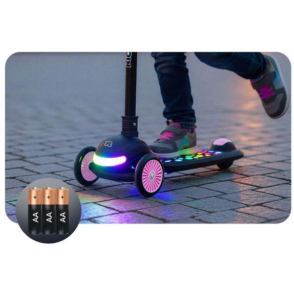 Триколісний балансирний самокат для дітей Ricokids Glowi з LED підсвіткою чорний з рожевим (766101) jan_p8180 фото