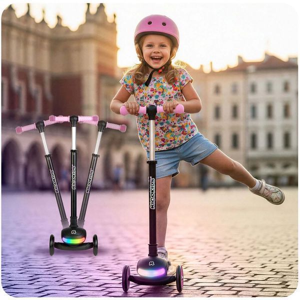 Триколісний балансирний самокат для дітей Ricokids Glowi з LED підсвіткою чорний з рожевим (766101) jan_p8180 фото