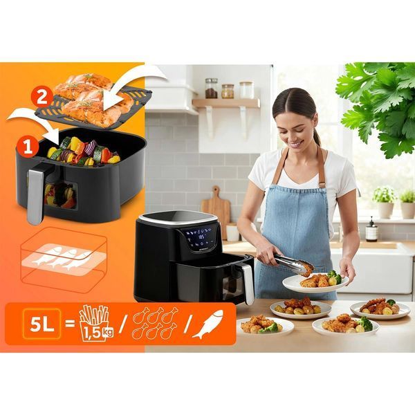 Мультипіч Air fryer 5л BD-652 чорнo-срібляста (365210) jan_p6777 фото