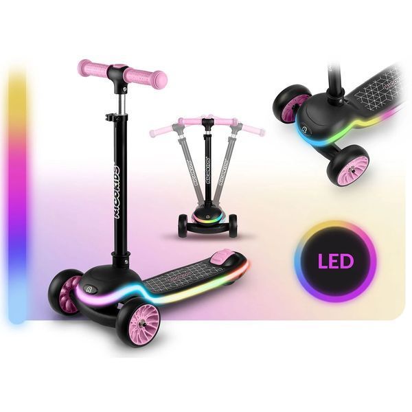 Триколісний балансирний самокат для дітей Ricokids Leddi з LED чорний з рожевим (766002) jan_p8178 фото