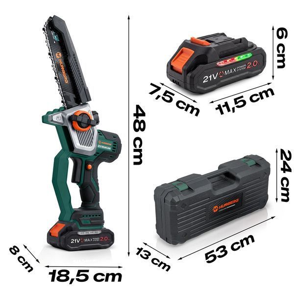 Акумуляторна ланцюгова пила 2x2,0 Ah PRO, гілкоріз 10&Prime; 8&Prime; Humberg HM-437 (543712) jan_p8551 фото
