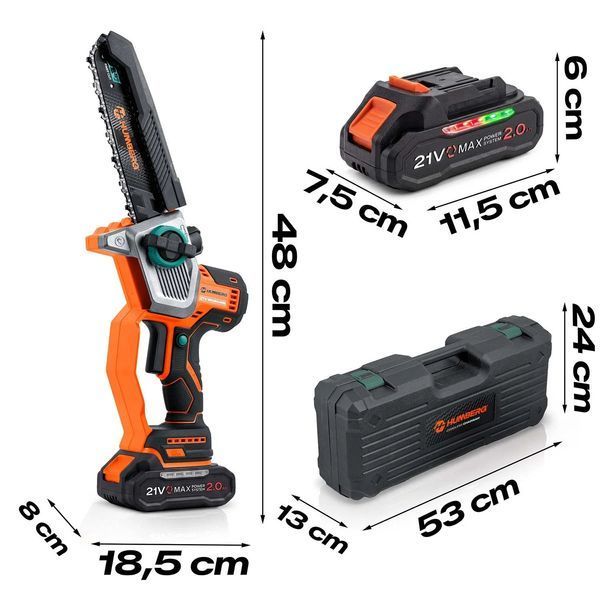 Акумуляторна ланцюгова пила 2x2,0 Ah PRO, гілкоріз 10&Prime; 8&Prime; Humberg HM-437 (543711) jan_p8550 фото