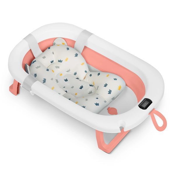 Складана ванночка для дітей, немовлят з термометром і вставкою Ricokids RK-287 біло-рожева (728701) jan_p7911 фото