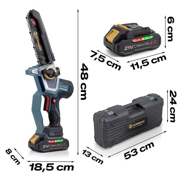 Акумуляторна ланцюгова пила 2x2,0 Ah PRO, гілкоріз 10&Prime; 8&Prime; Humberg HM-437 (543710) jan_p8549 фото